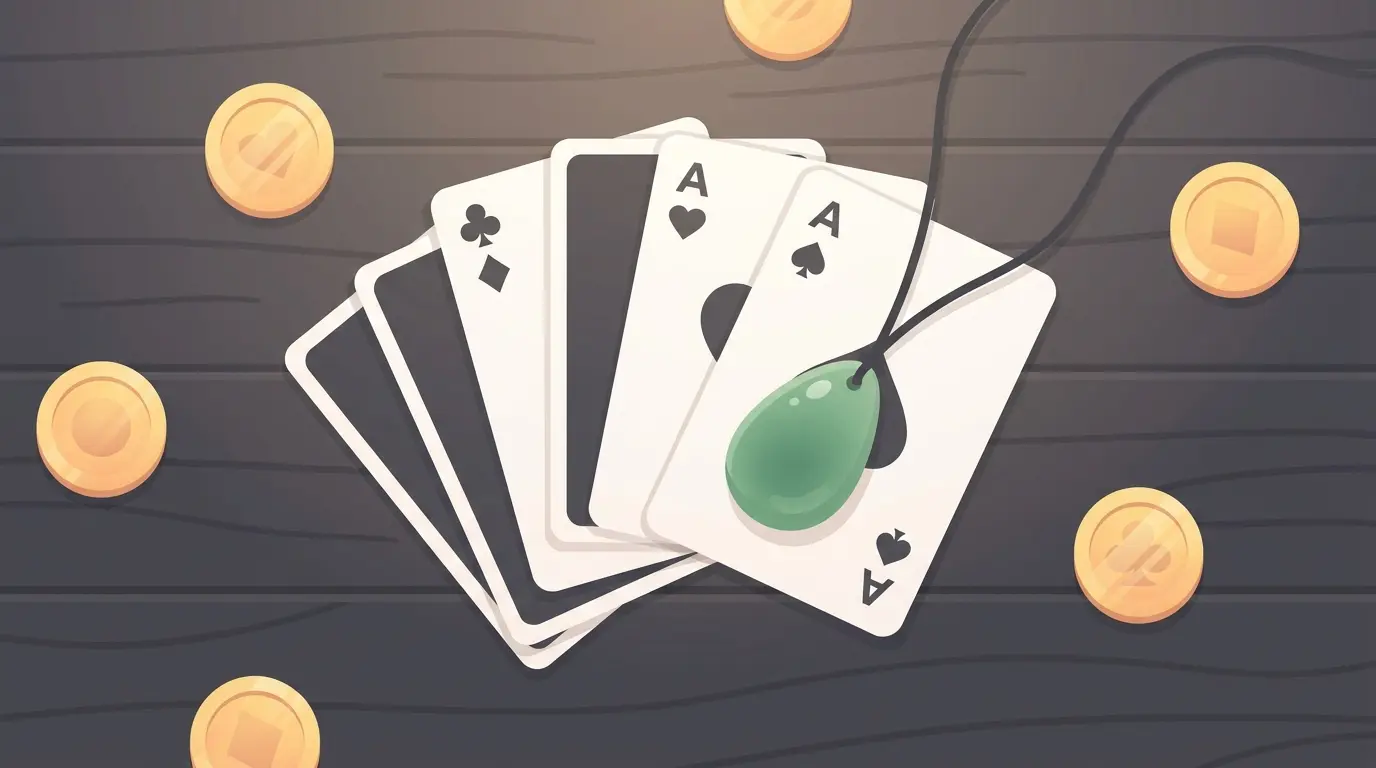 Casino cards with traditional New Zealand greenstone pendant
