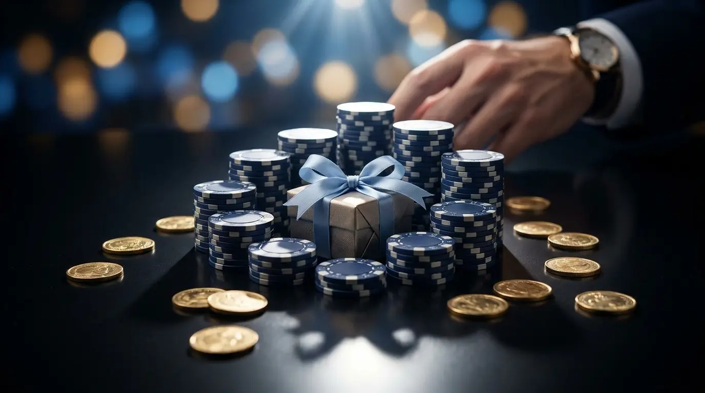 Casino chips and gift box representing bonus promotions