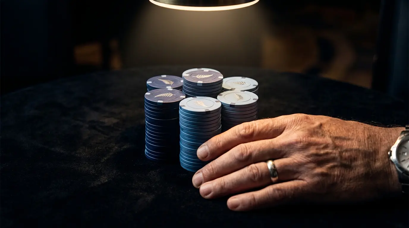 Premium casino chips with New Zealand silver fern detail