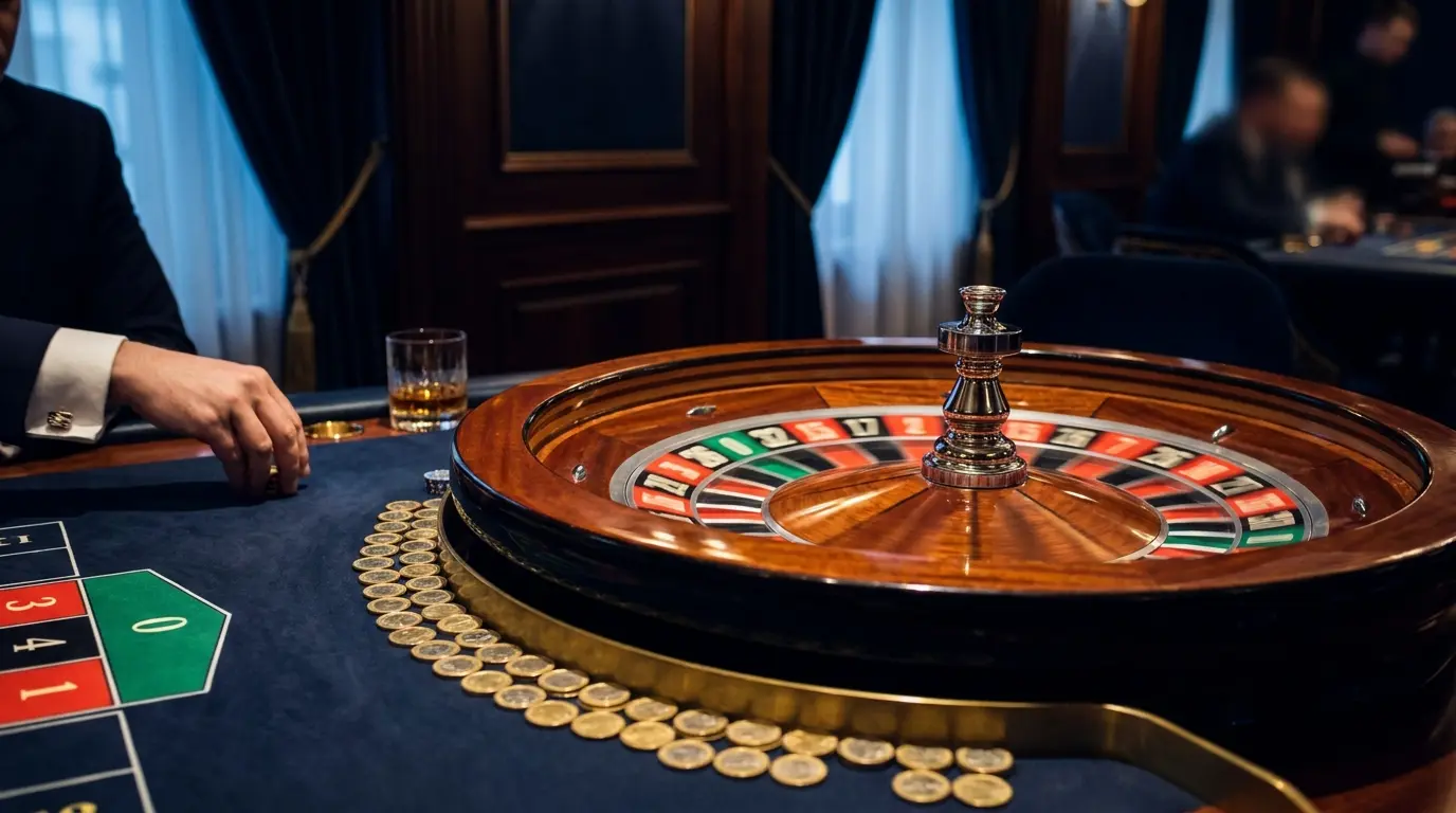 Roleta de casino com moedas de euro em atmosfera elegante