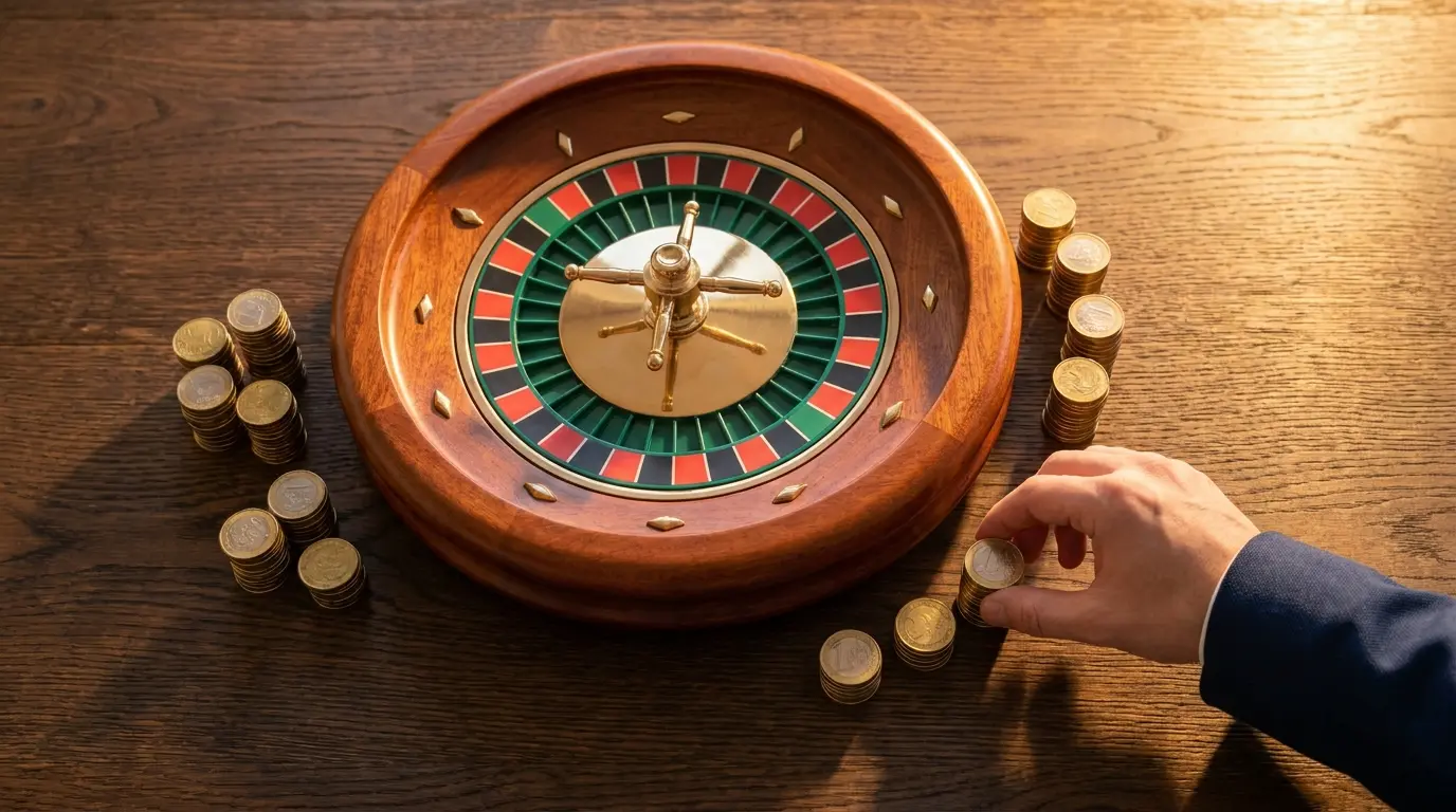 Roleta de casino com moedas de euro dispostas em círculo