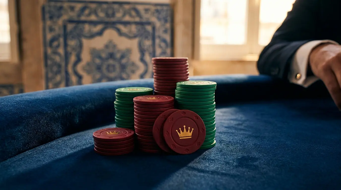 Fichas de casino VIP com cores portuguesas e padrão azulejo