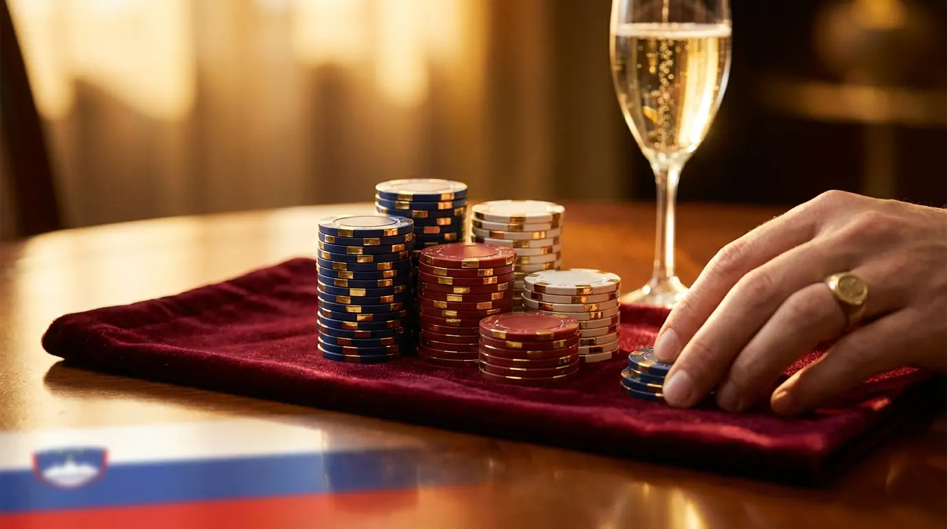 Luksuzni poker žetoni in šampanjec na žametu