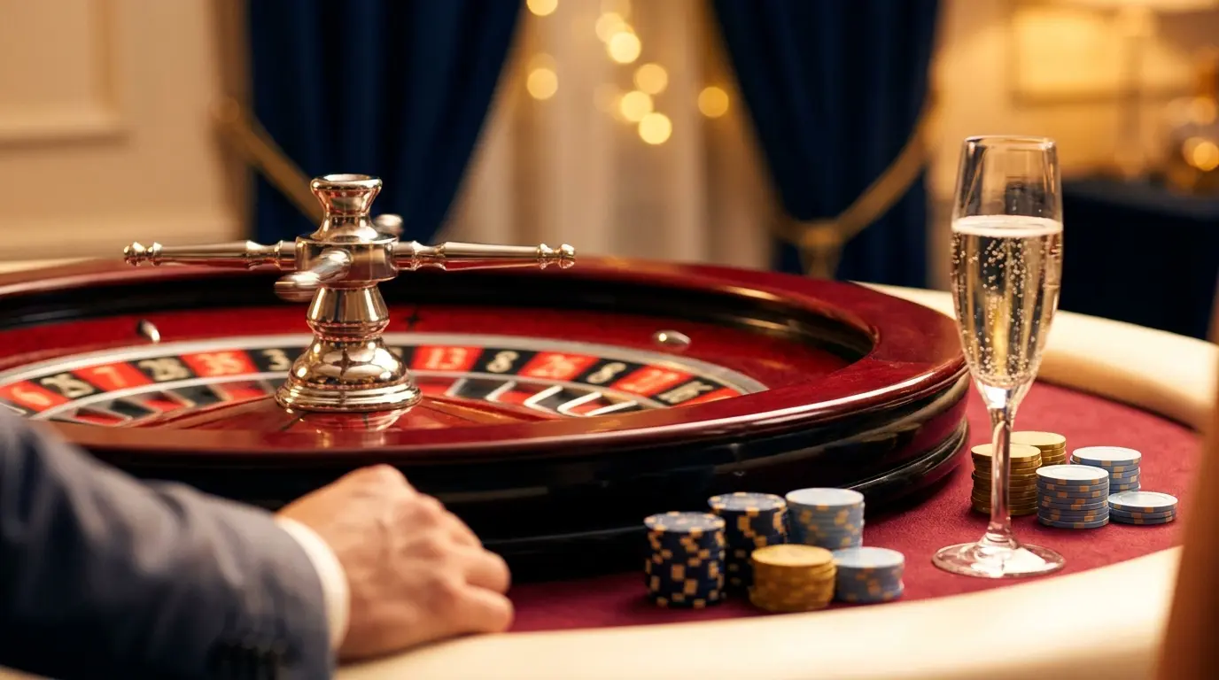 Spinning roulette wheel with triple eights and celebration elements